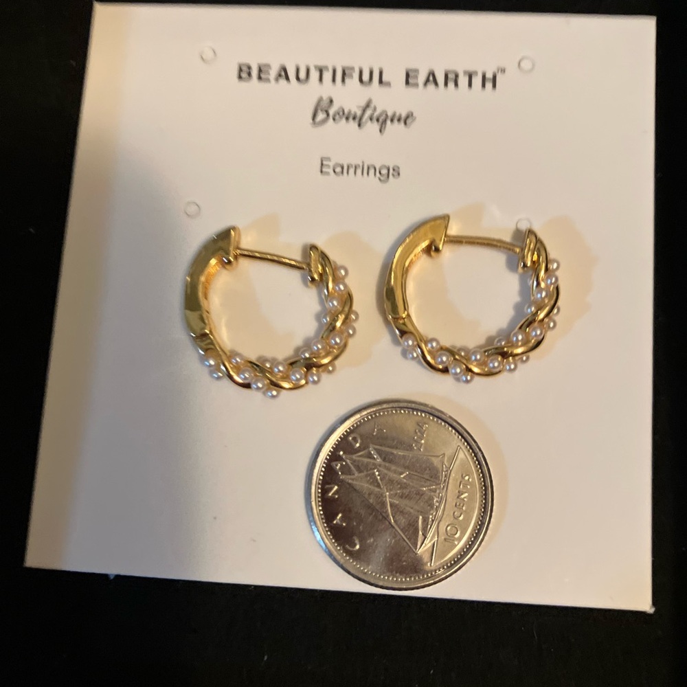 Gold and  pearl Twisted Hoop Earrings